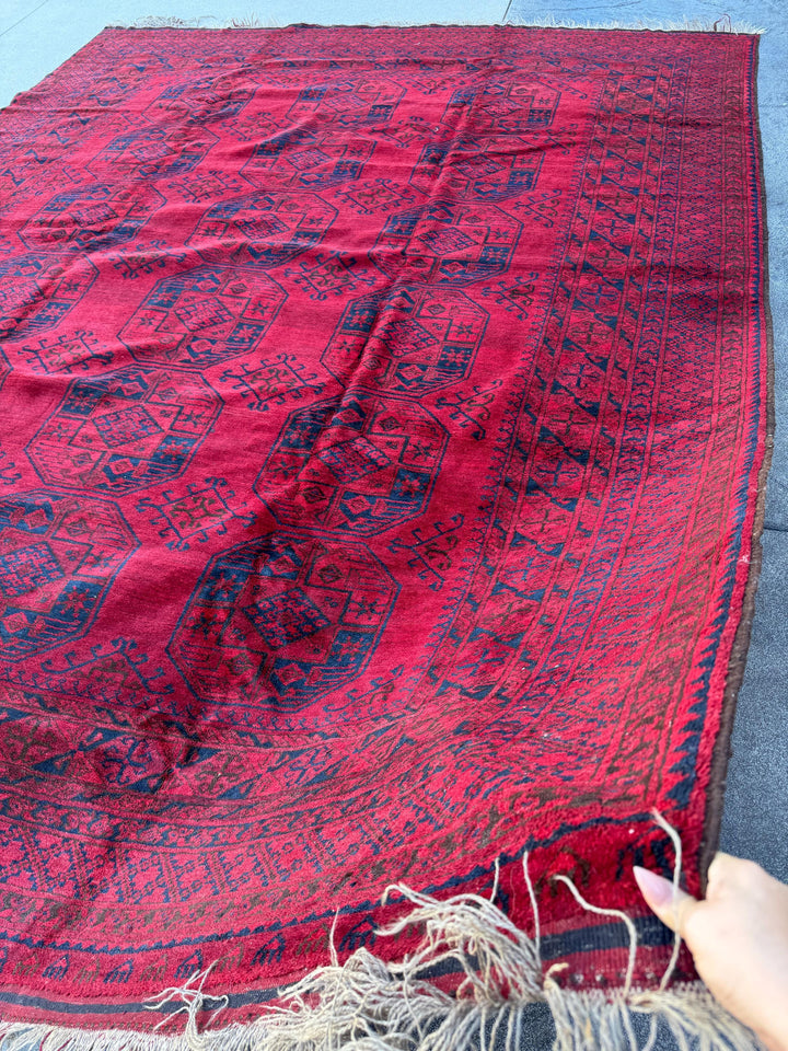 9x12 Handmade Afghan Wool Rug | Red Khal Mohammadi Rug | Traditional Tribal Geometric Area Rug