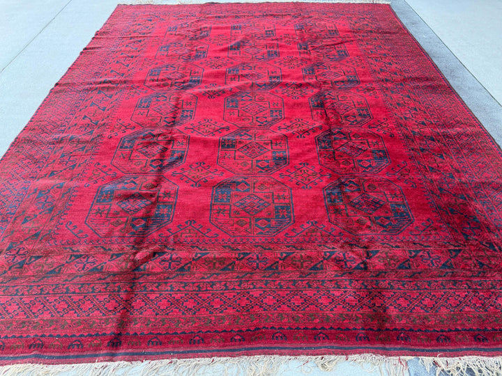9x12 Handmade Afghan Wool Rug | Red Khal Mohammadi Rug | Traditional Tribal Geometric Area Rug