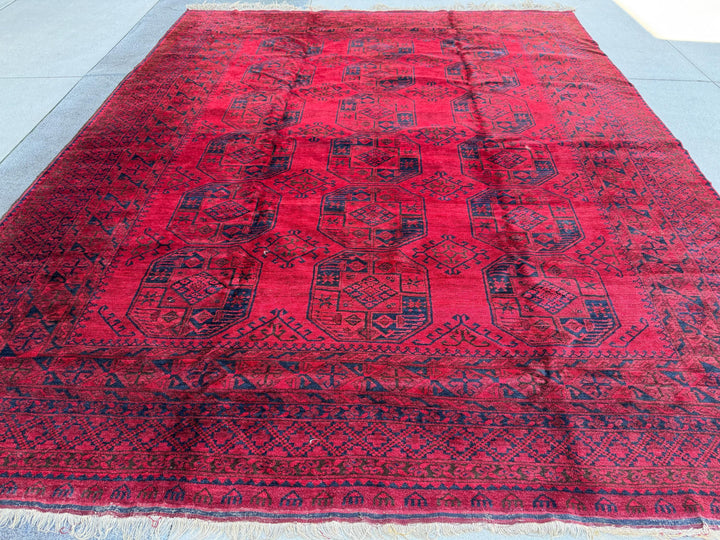 9x12 Handmade Afghan Wool Rug | Red Khal Mohammadi Rug | Traditional Tribal Geometric Area Rug