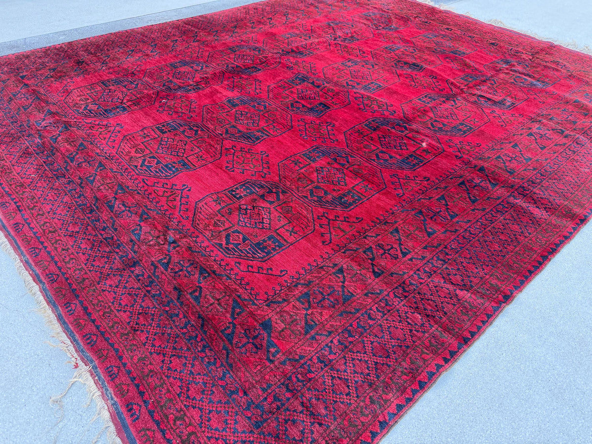 9x12 Handmade Afghan Wool Rug | Red Khal Mohammadi Rug | Traditional Tribal Geometric Area Rug