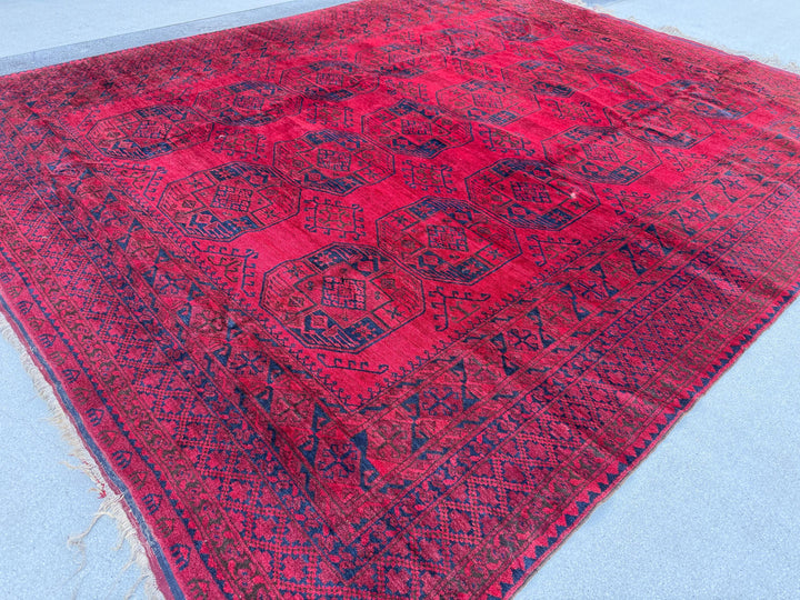 9x12 Handmade Afghan Wool Rug | Red Khal Mohammadi Rug | Traditional Tribal Geometric Area Rug