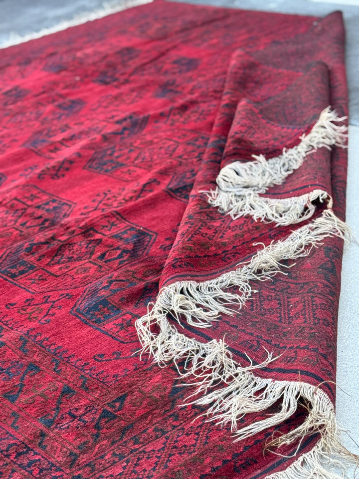 9x12 Handmade Afghan Wool Rug | Red Khal Mohammadi Rug | Traditional Tribal Geometric Area Rug