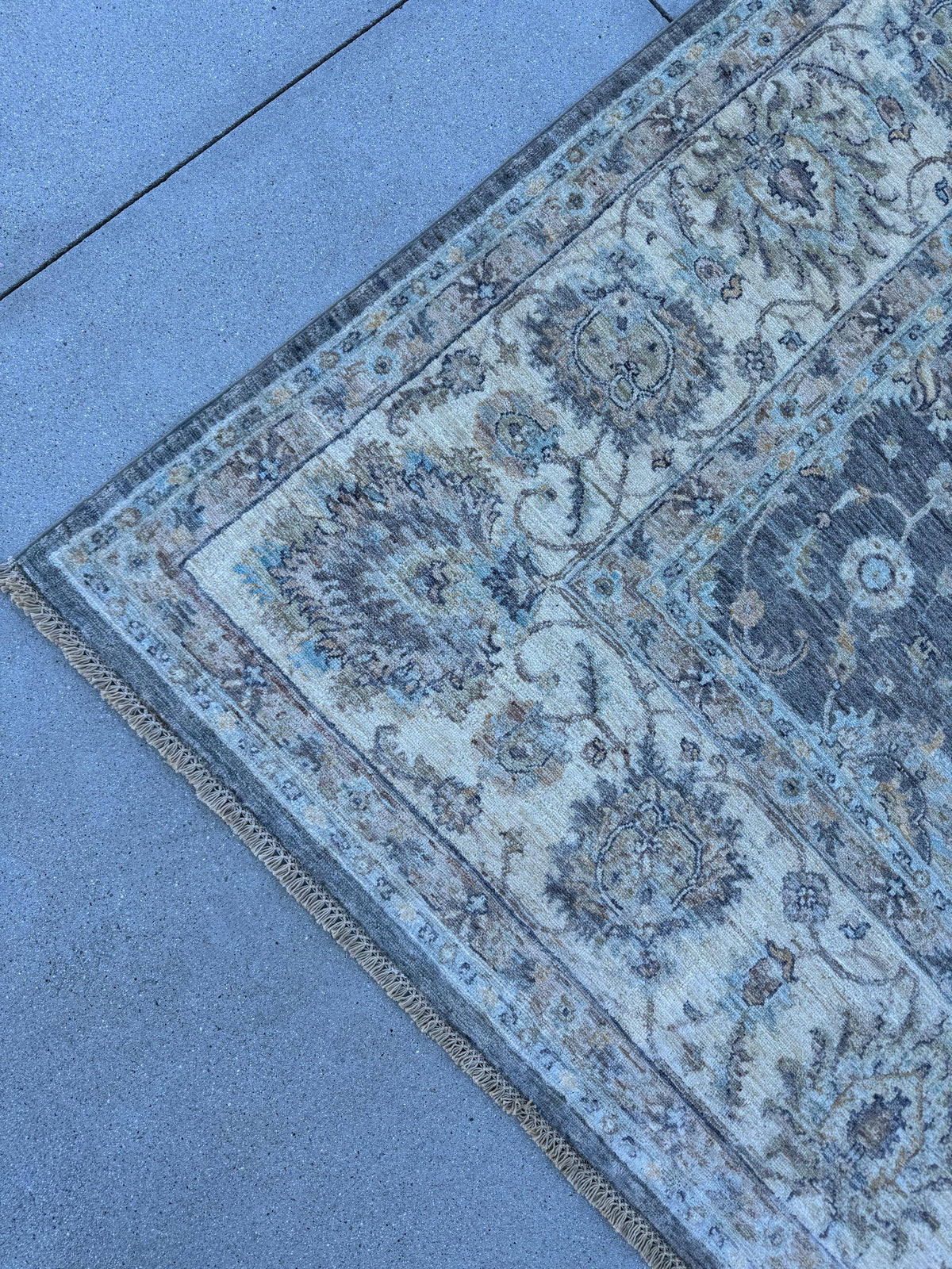 10x10 Handmade Afghan Wool Rug | Grey Oushak Floral Rug | Neutral Square Traditional Area Rug