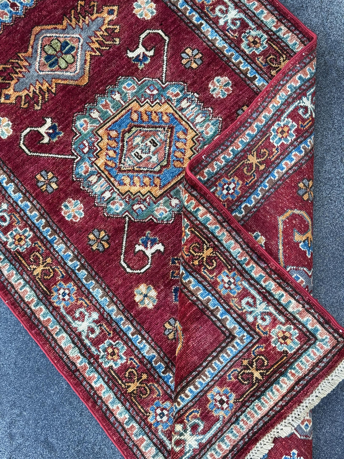 3x10 Handmade Afghan Wool Runner Rug | Red Kazak Geometric Rug | Traditional Tribal Hallway Runner