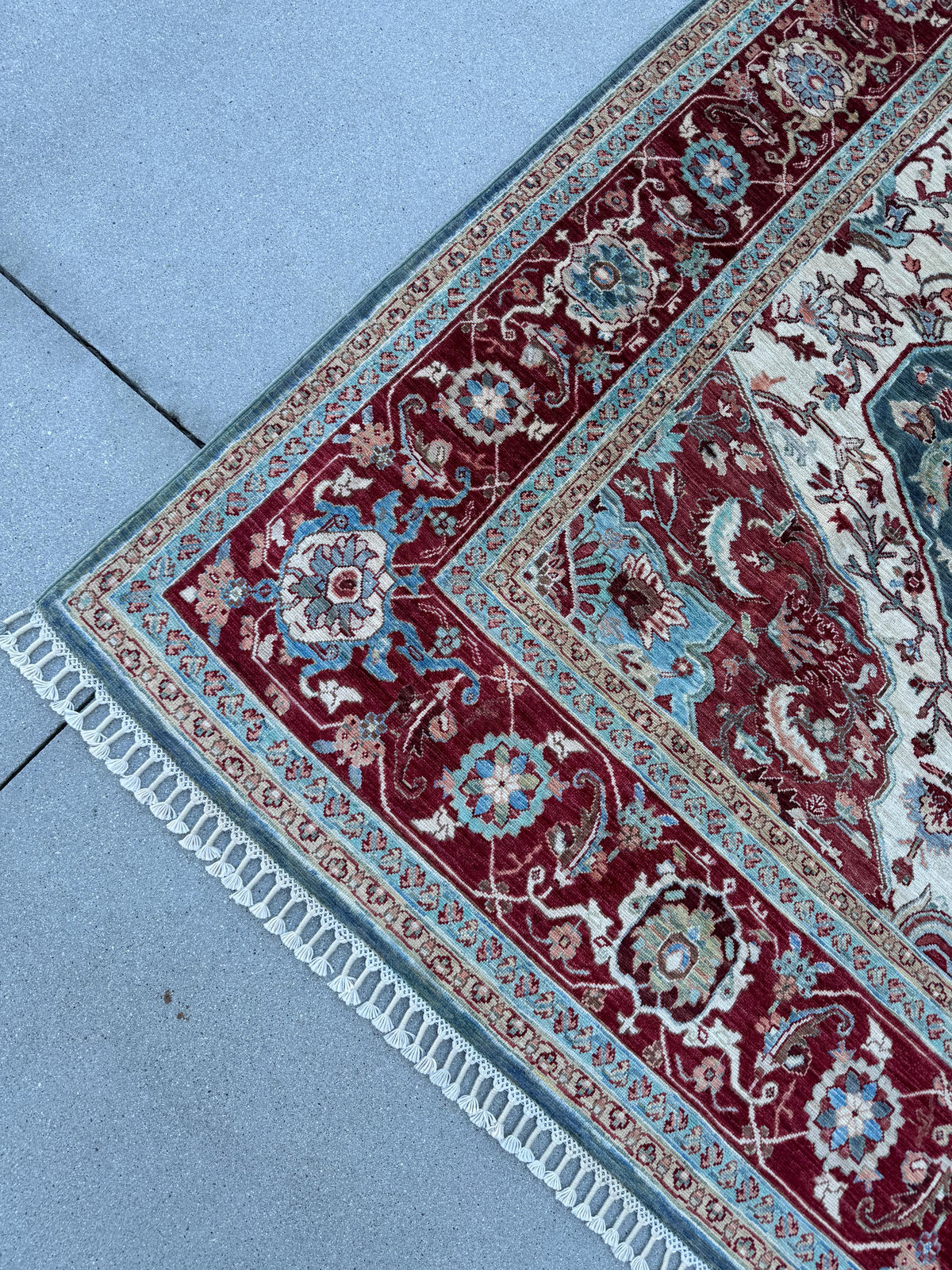 8x10 Handmade Afghan Wool Rug | Burgundy & Blue Floral Medallion Rug | Traditional Area Rug