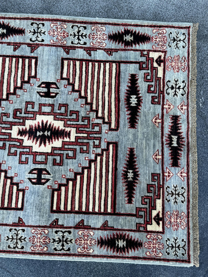 3x9 Handmade Afghan Wool Runner Rug | Grey Tribal Geometric Runner | Southwestern Hallway Rug