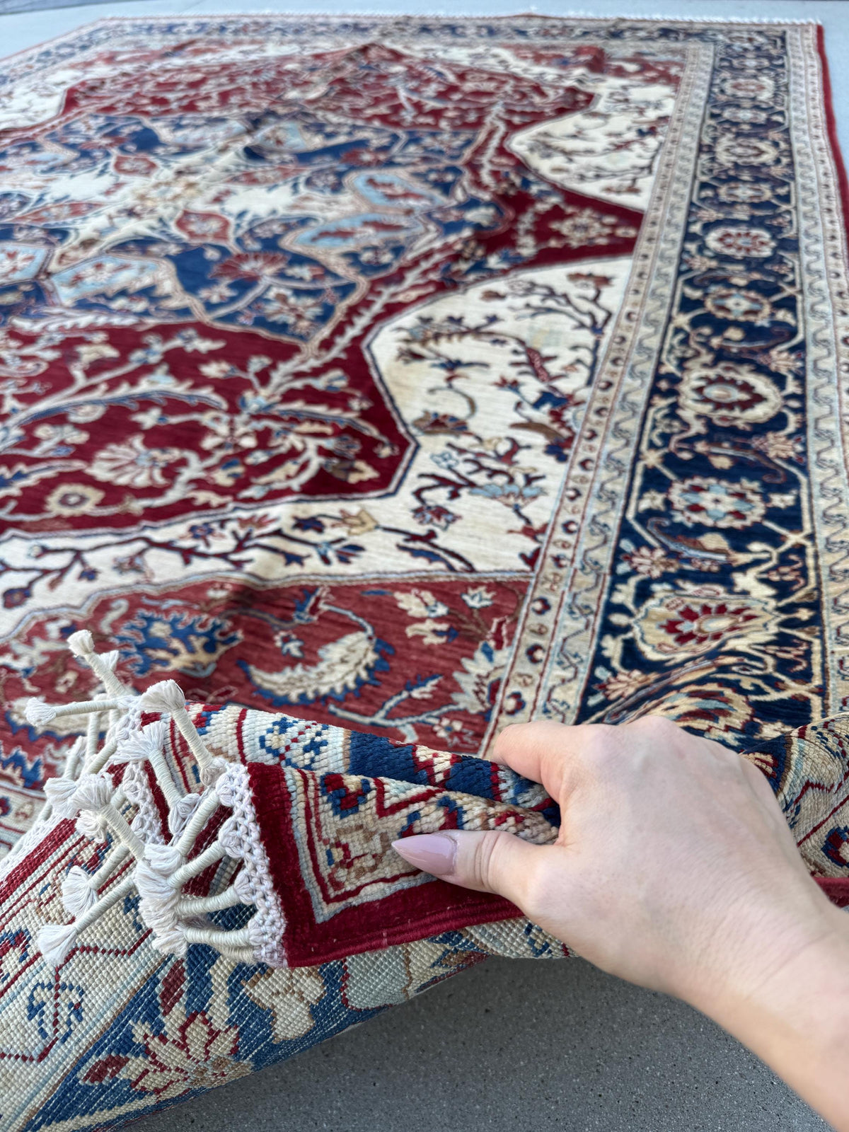 8x10 Handmade Afghan Wool Rug | Red & Navy Floral Medallion Rug | Traditional Oriental Area Rug