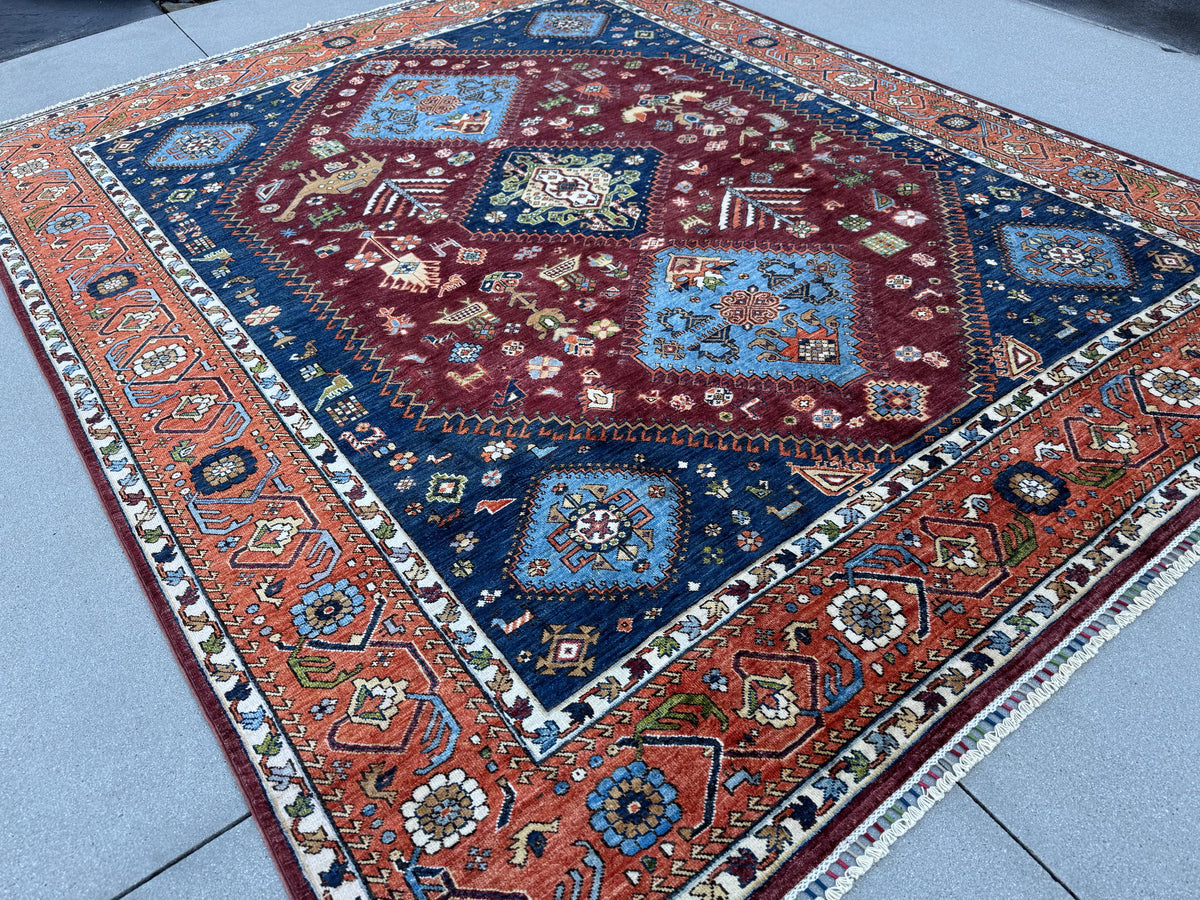 8x10 Handmade Afghan Wool Rug | Burgundy Tribal Medallion Rug | Hand-Knotted Geometric Area Rug