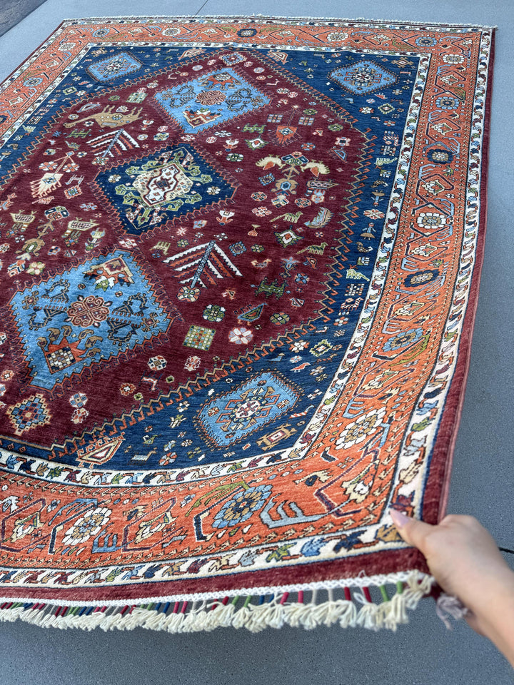 8x10 Handmade Afghan Wool Rug | Burgundy Tribal Medallion Rug | Hand-Knotted Geometric Area Rug