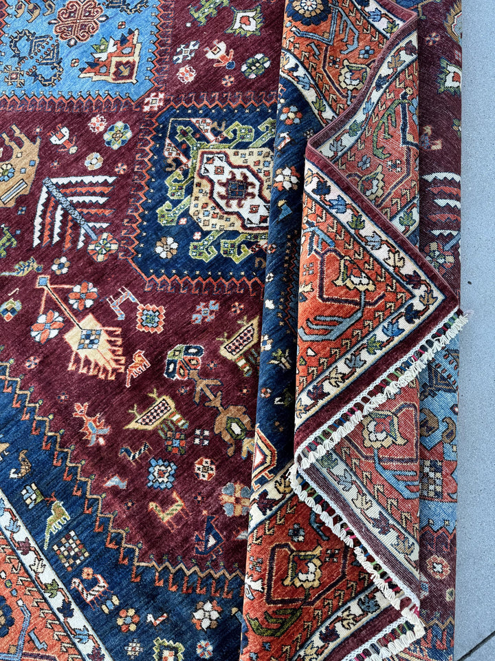 8x10 Handmade Afghan Wool Rug | Burgundy Tribal Medallion Rug | Hand-Knotted Geometric Area Rug