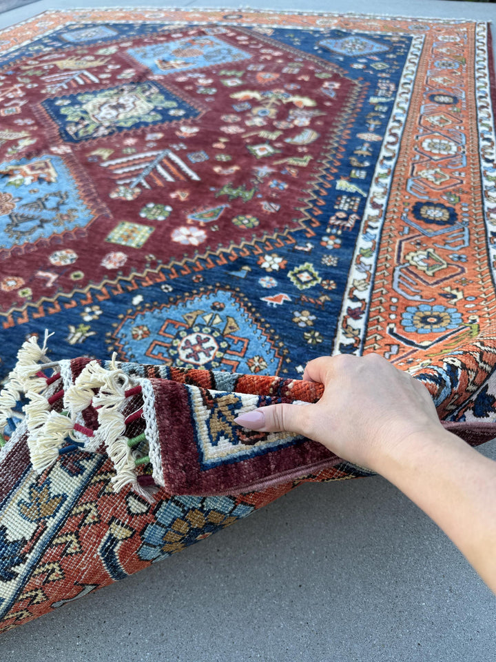 8x10 Handmade Afghan Wool Rug | Burgundy Tribal Medallion Rug | Hand-Knotted Geometric Area Rug