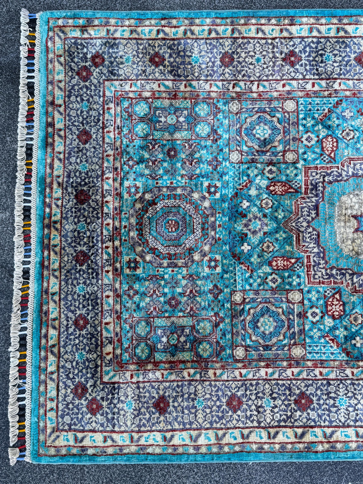 3x13 Handmade Afghan Wool Runner Rug | Turquoise Blue Geometric Medallion Rug | Hand-Knotted Hallway Runner
