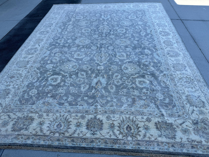 10x10 Handmade Afghan Wool Rug | Grey Oushak Floral Rug | Neutral Square Traditional Area Rug