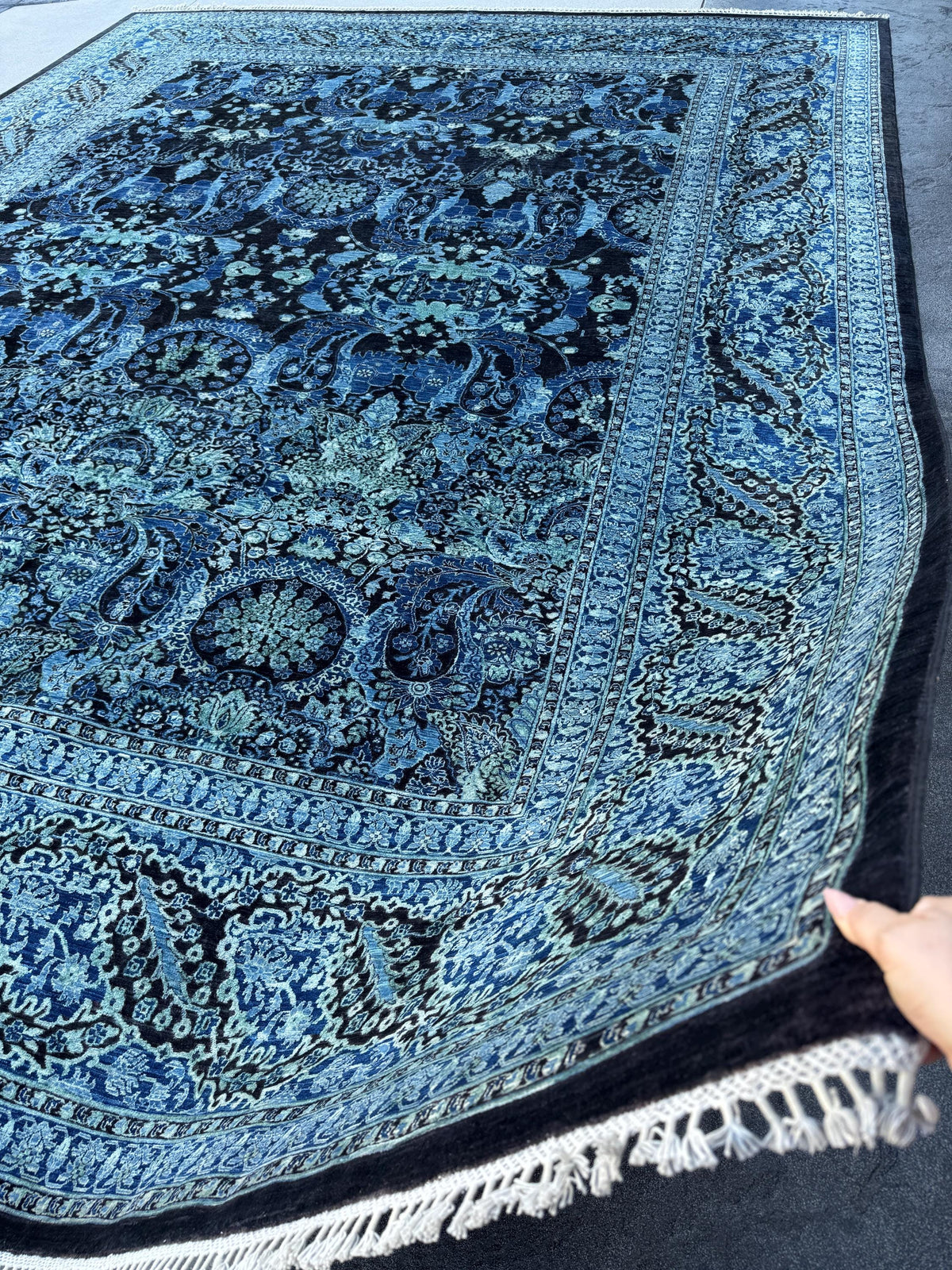 12x15 Handmade Afghan Wool Rug | Navy Blue Floral Rug | Large Traditional Botanical Area Rug
