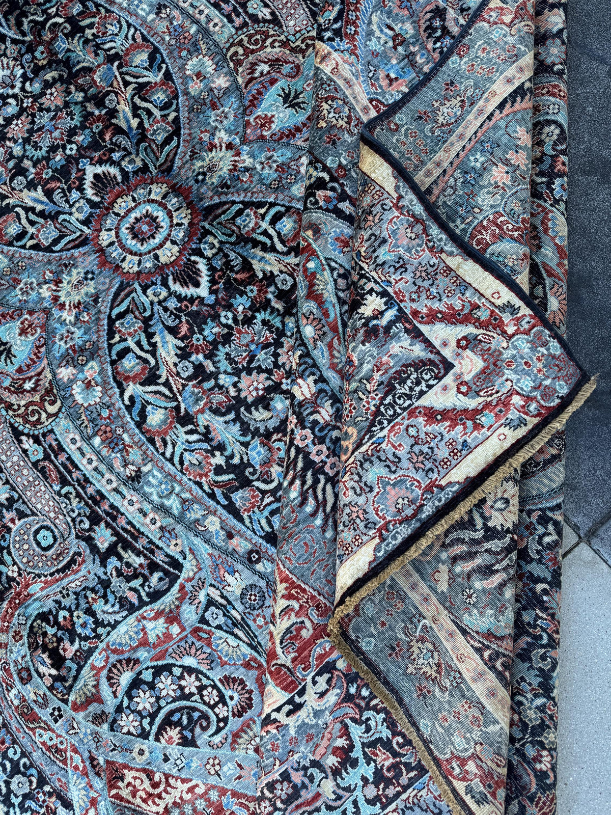 9x12 Handmade Afghan Wool Rug | Black Paisley Floral Rug | Burgundy Blue Traditional Area Rug