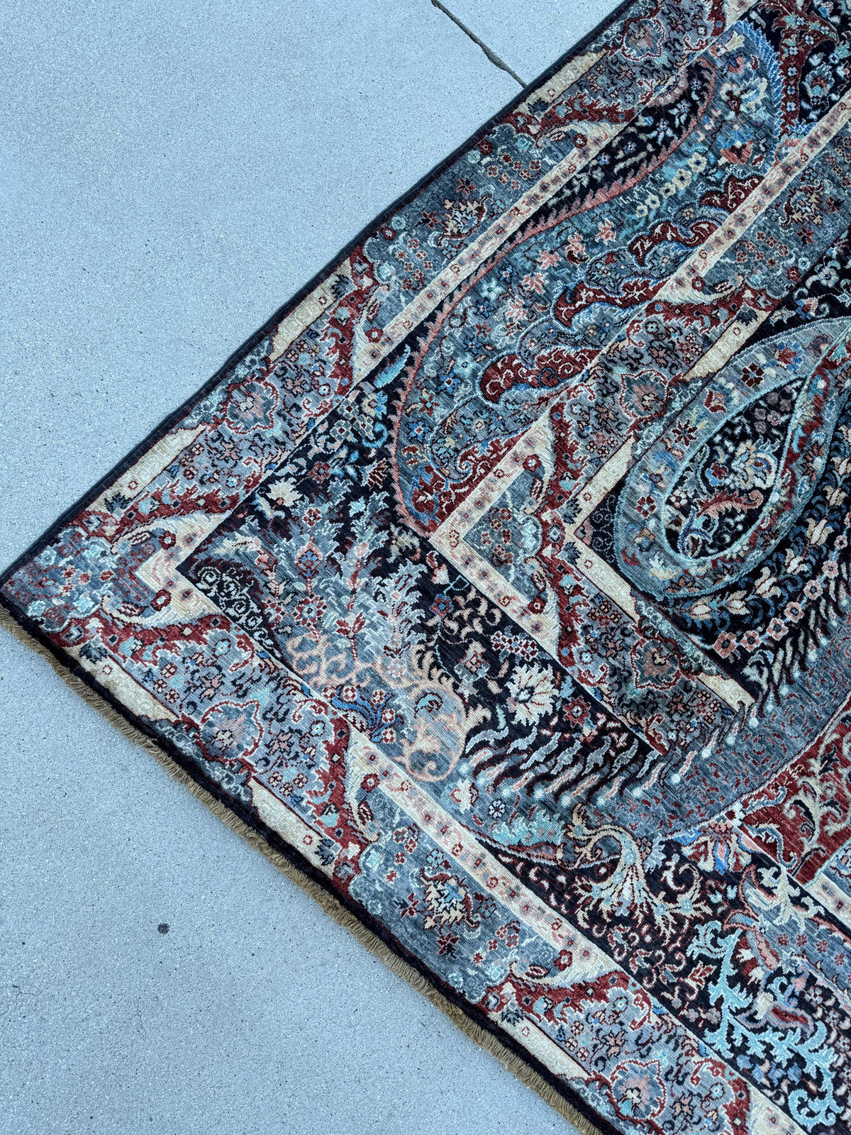 9x12 Handmade Afghan Wool Rug | Black Paisley Floral Rug | Burgundy Blue Traditional Area Rug