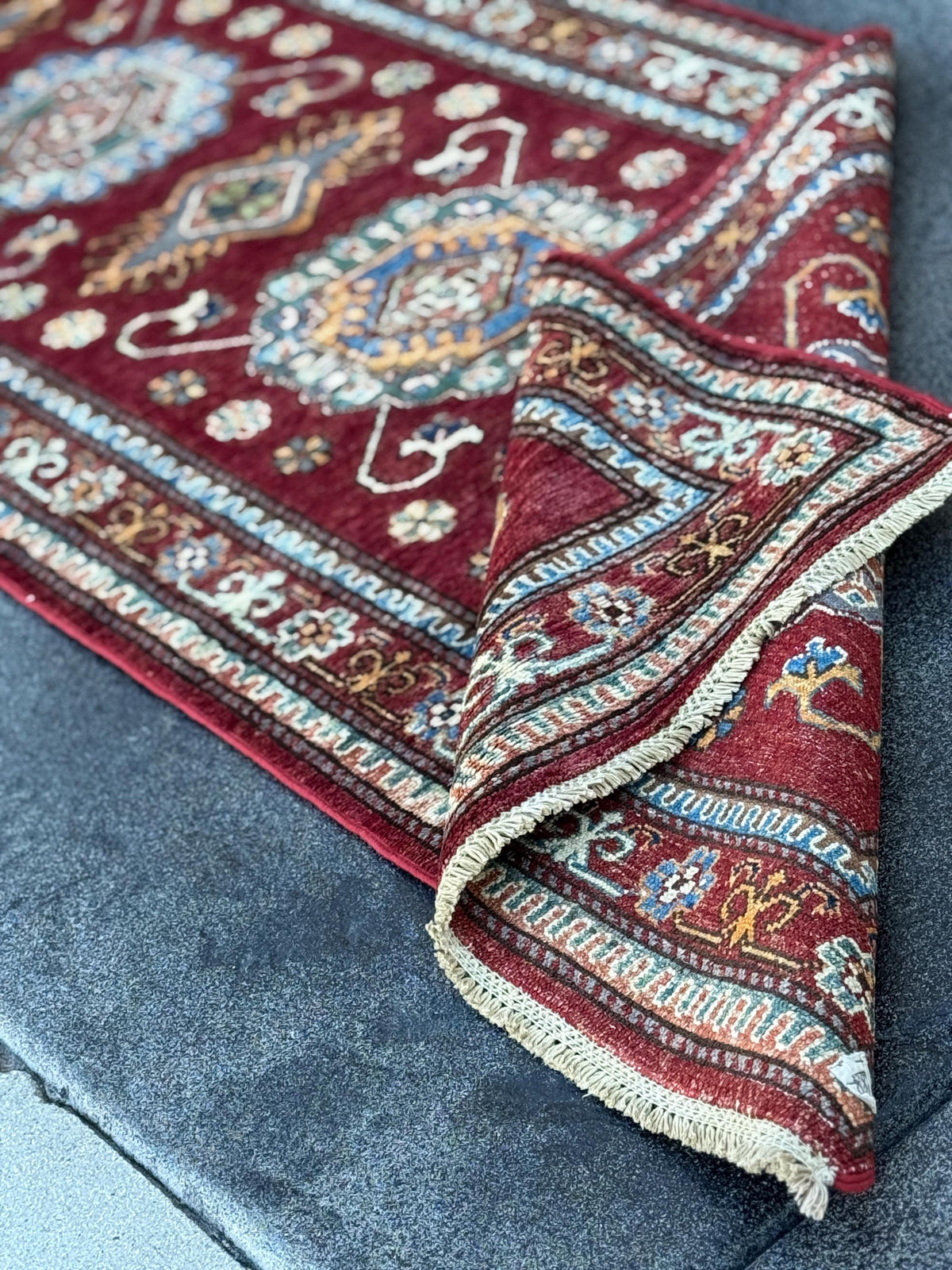 3x10 Handmade Afghan Wool Runner Rug | Red Kazak Geometric Rug | Traditional Tribal Hallway Runner