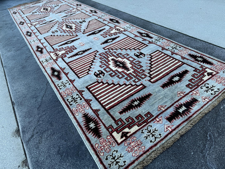 3x9 Handmade Afghan Wool Runner Rug | Grey Tribal Geometric Runner | Southwestern Hallway Rug