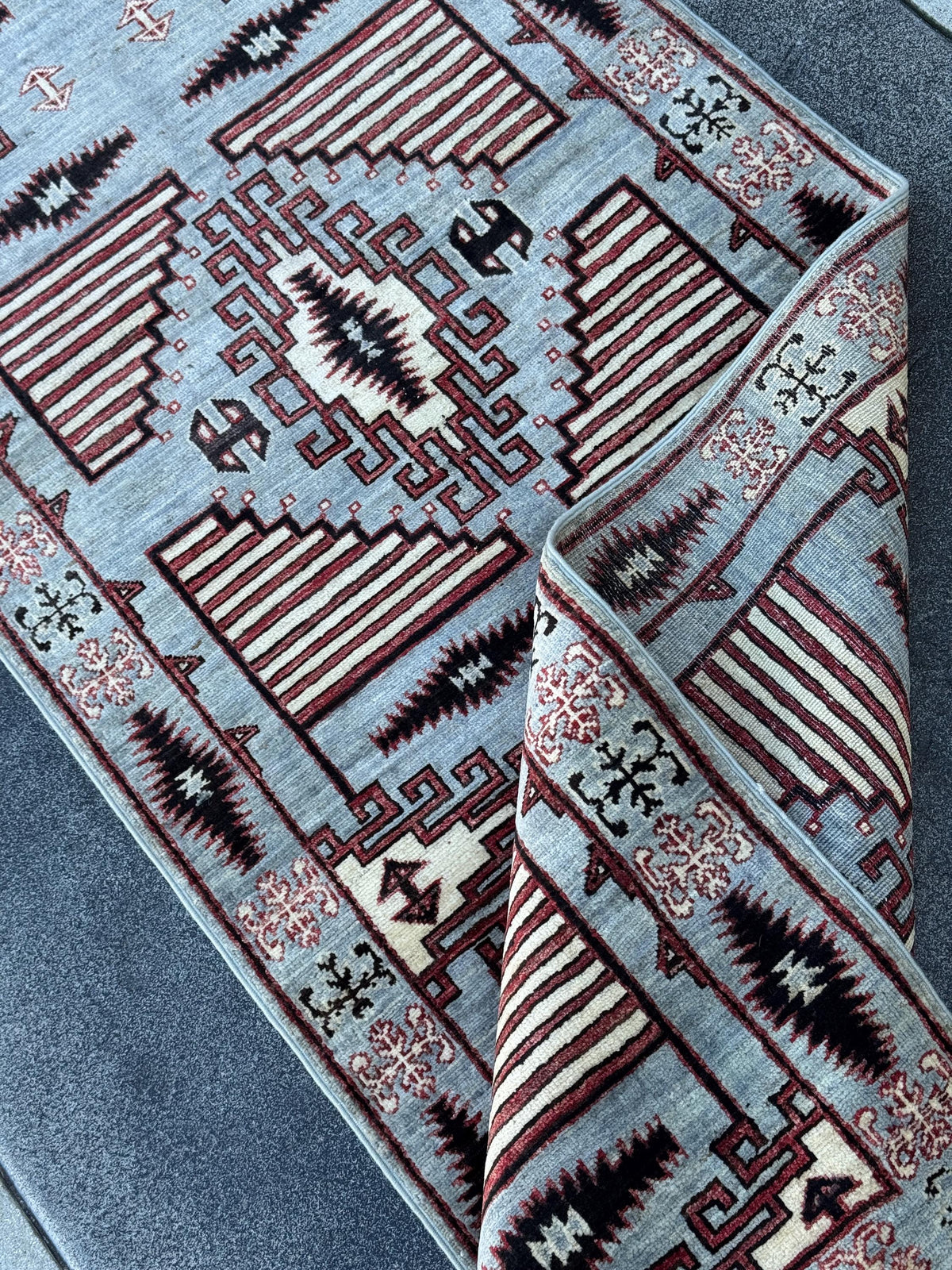 3x9 Handmade Afghan Wool Runner Rug | Grey Tribal Geometric Runner | Southwestern Hallway Rug