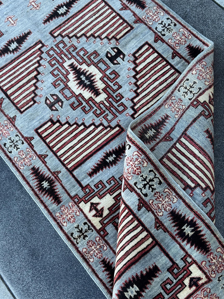 3x9 Handmade Afghan Wool Runner Rug | Grey Tribal Geometric Runner | Southwestern Hallway Rug
