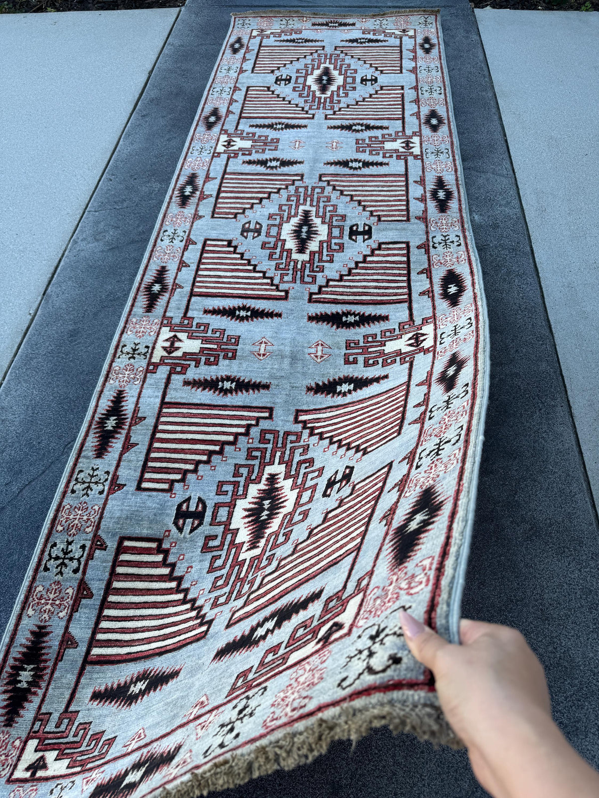 3x10 Handmade Afghan Wool Runner Rug | Grey Tribal Geometric Runner | Southwestern Hallway Rug