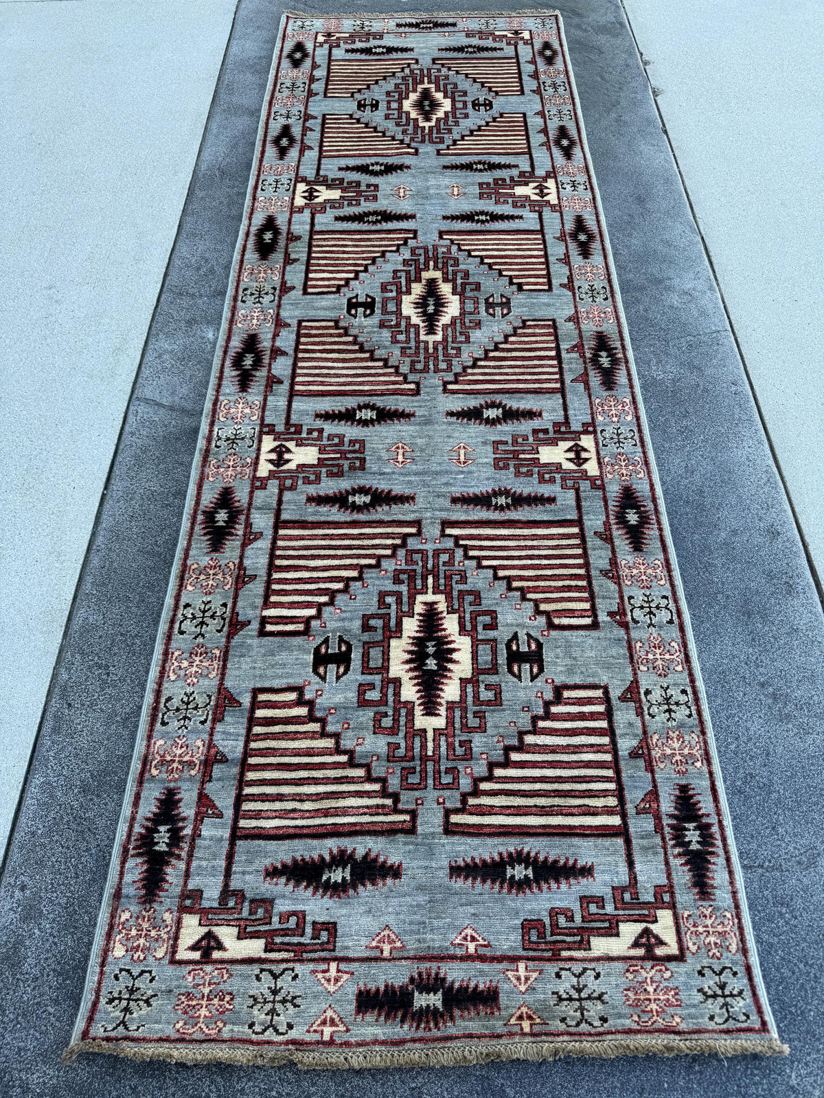 3x10 Handmade Afghan Wool Runner Rug | Grey Tribal Geometric Runner | Southwestern Hallway Rug
