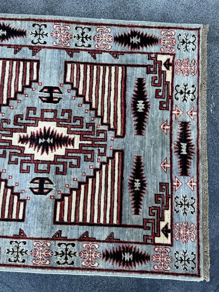 3x10 Handmade Afghan Wool Runner Rug | Grey Tribal Geometric Runner | Southwestern Hallway Rug