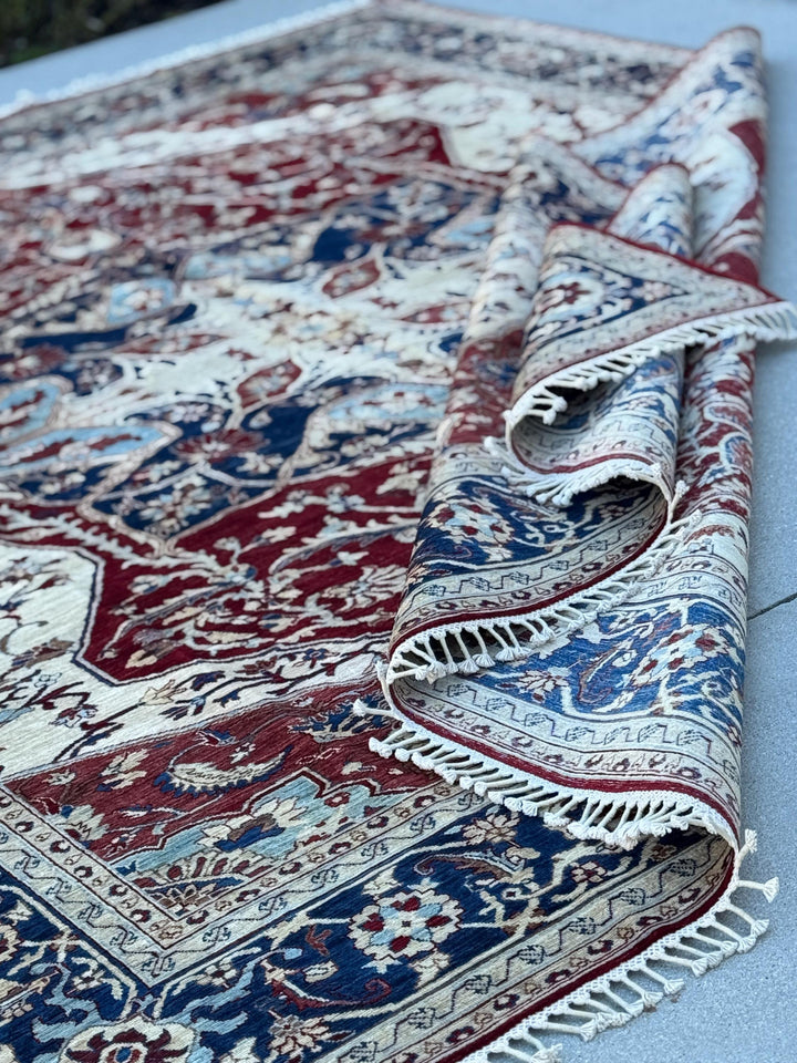 8x10 Handmade Afghan Wool Rug | Red & Navy Floral Medallion Rug | Traditional Oriental Area Rug