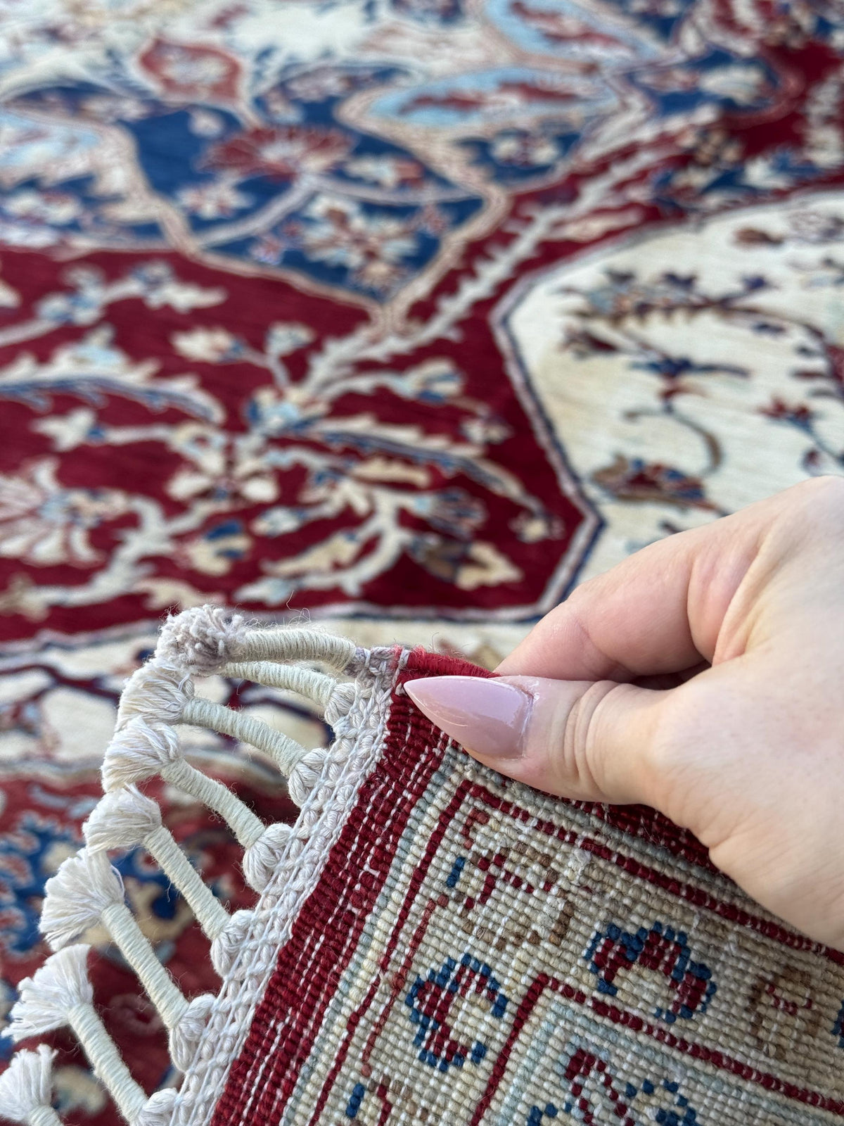 8x10 Handmade Afghan Wool Rug | Red & Navy Floral Medallion Rug | Traditional Oriental Area Rug