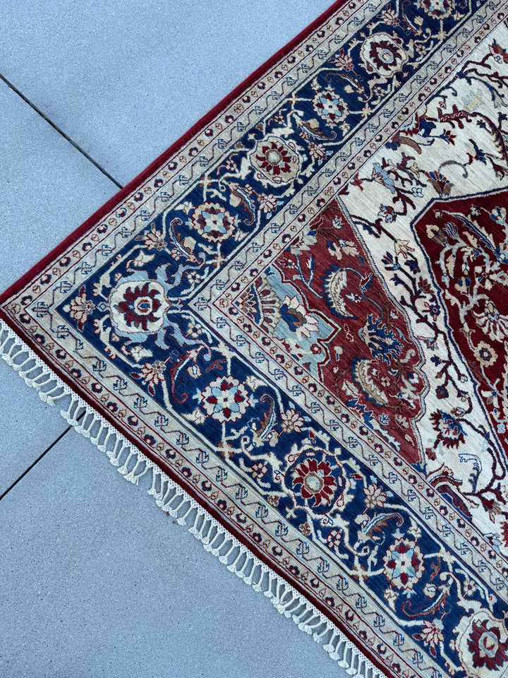 8x10 Handmade Afghan Wool Rug | Red & Navy Floral Medallion Rug | Traditional Oriental Area Rug