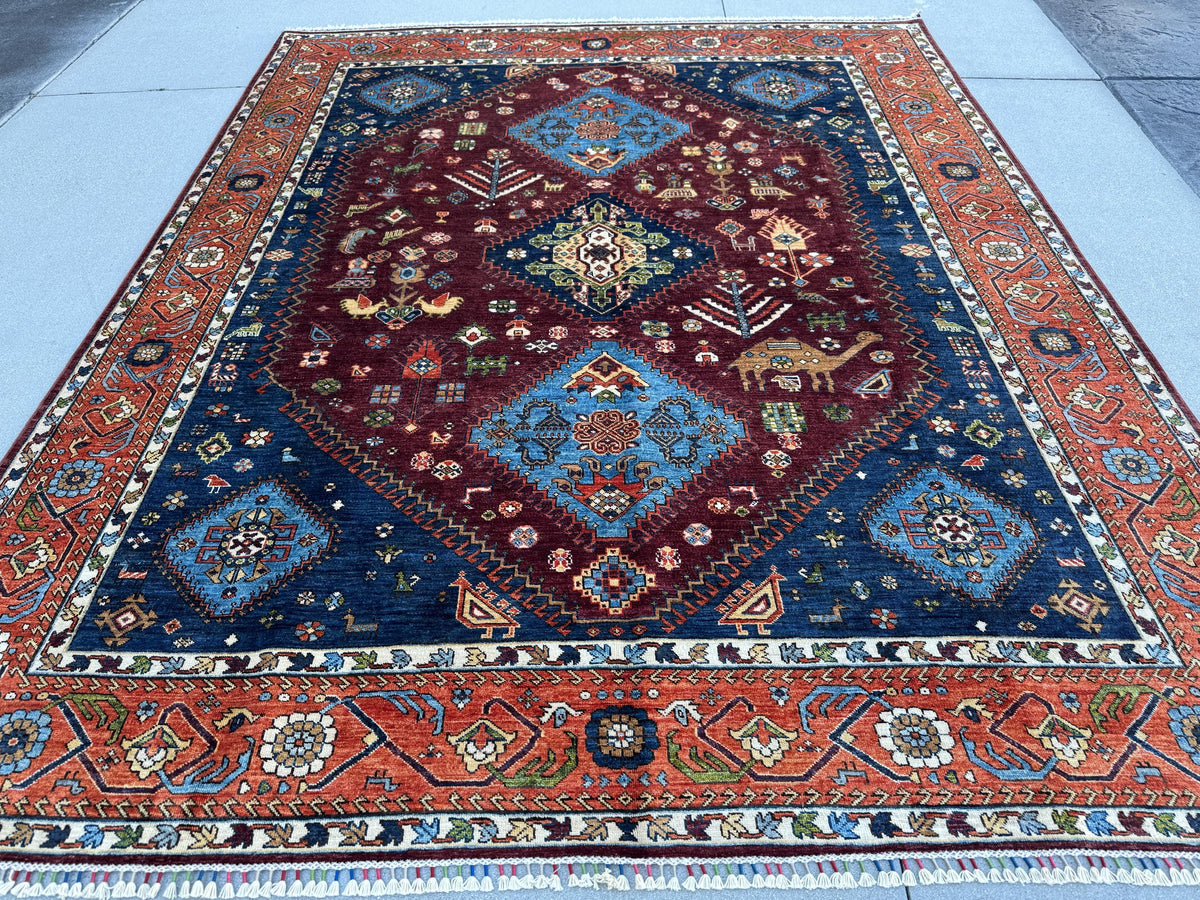 8x10 Handmade Afghan Wool Rug | Burgundy Tribal Medallion Rug | Hand-Knotted Geometric Area Rug