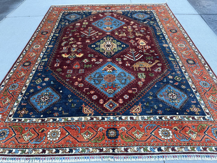 8x10 Handmade Afghan Wool Rug | Burgundy Tribal Medallion Rug | Hand-Knotted Geometric Area Rug