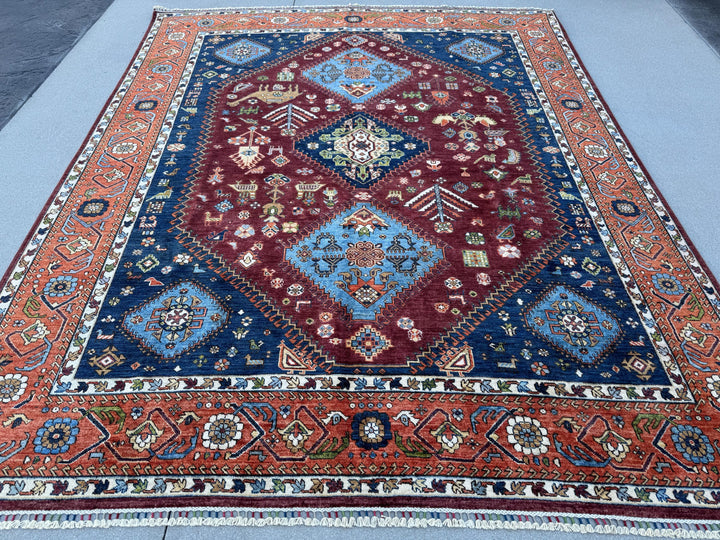 8x10 Handmade Afghan Wool Rug | Burgundy Tribal Medallion Rug | Hand-Knotted Geometric Area Rug
