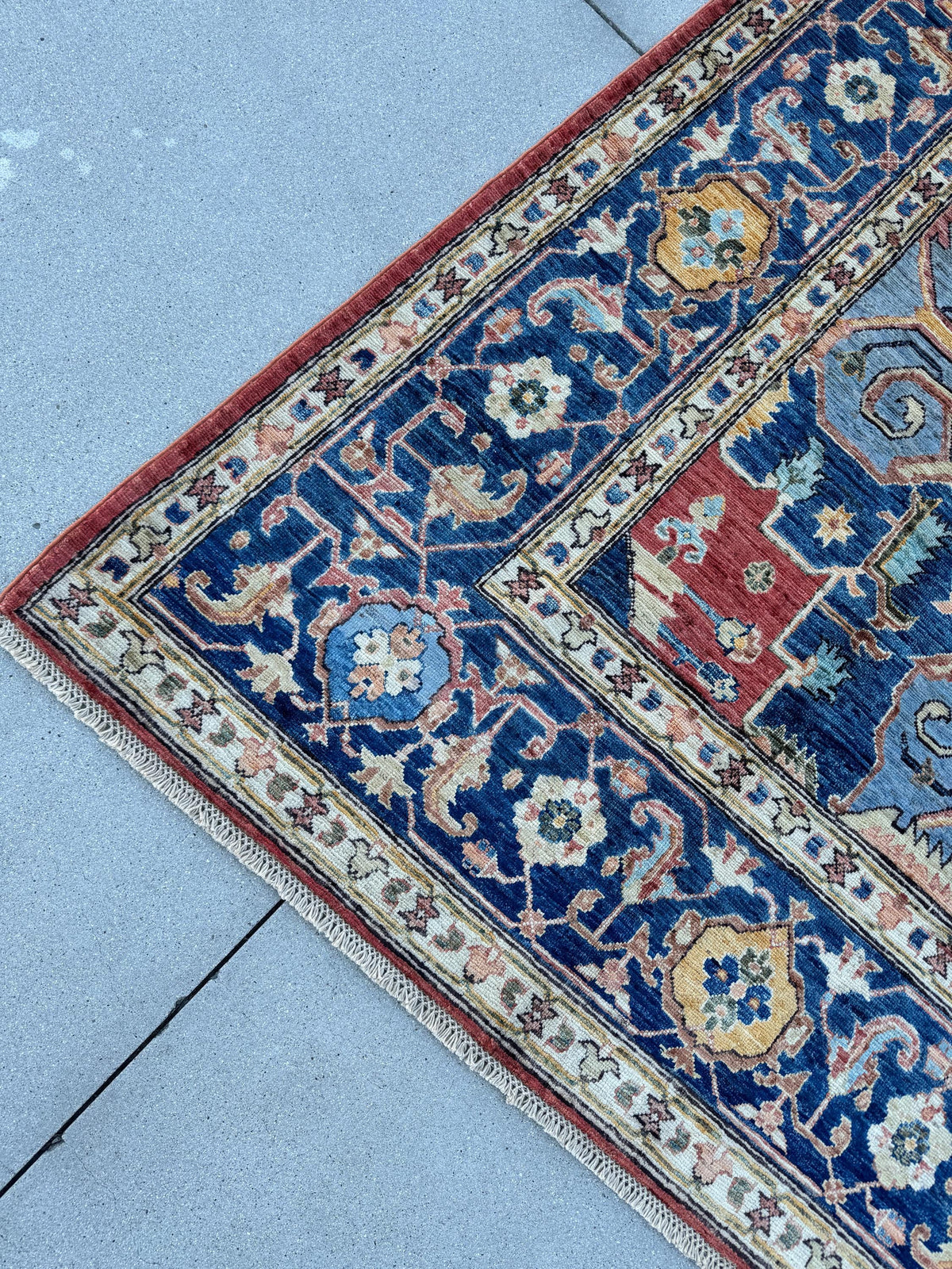 9x13 Handmade Afghan Wool Rug | Red Blue Geometric Medallion Rug | Hand-Knotted Traditional Area Rug