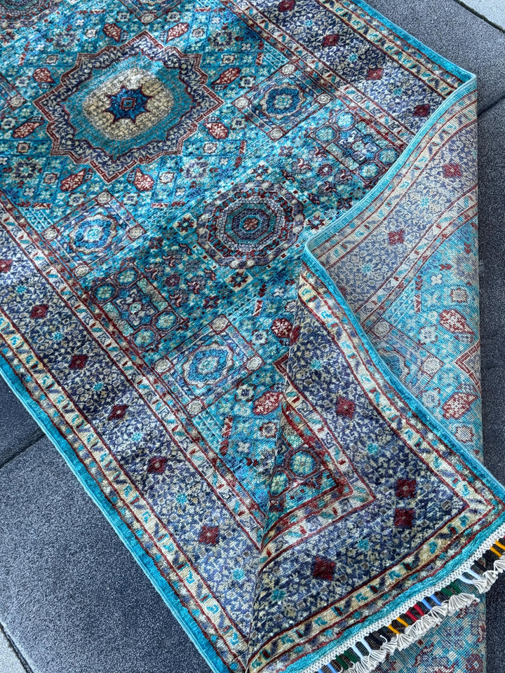 3x13 Handmade Afghan Wool Runner Rug | Turquoise Blue Geometric Medallion Rug | Hand-Knotted Hallway Runner