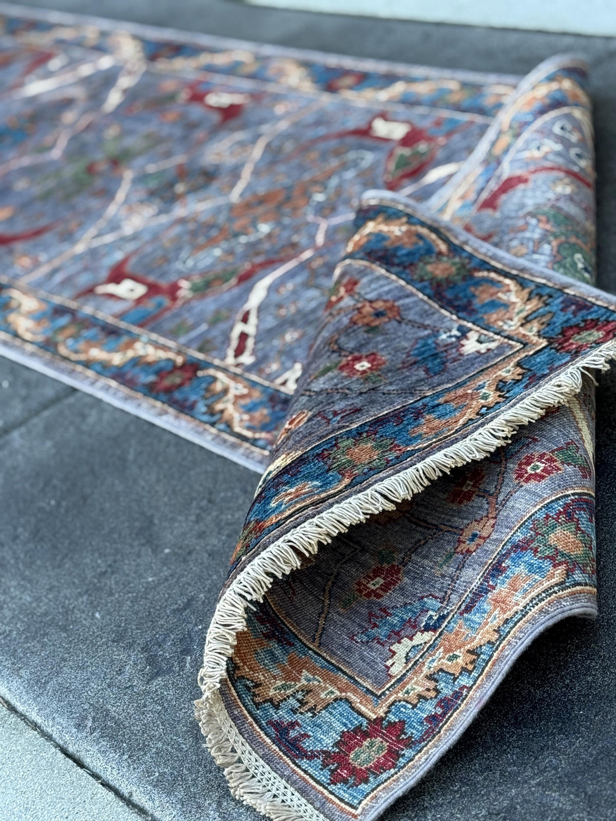 3x22 Handmade Afghan Wool Runner Rug | Blue Floral Hallway Rug | Hand-Knotted Traditional Long Runner