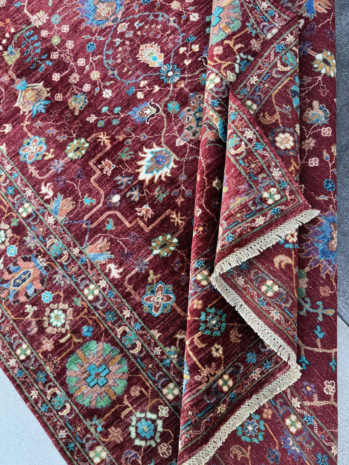 6x8 Handmade Afghan Wool Rug | Crimson Red Floral Area Rug | Turquoise and Ivory Accents | Hand-Knotted Traditional Carpet