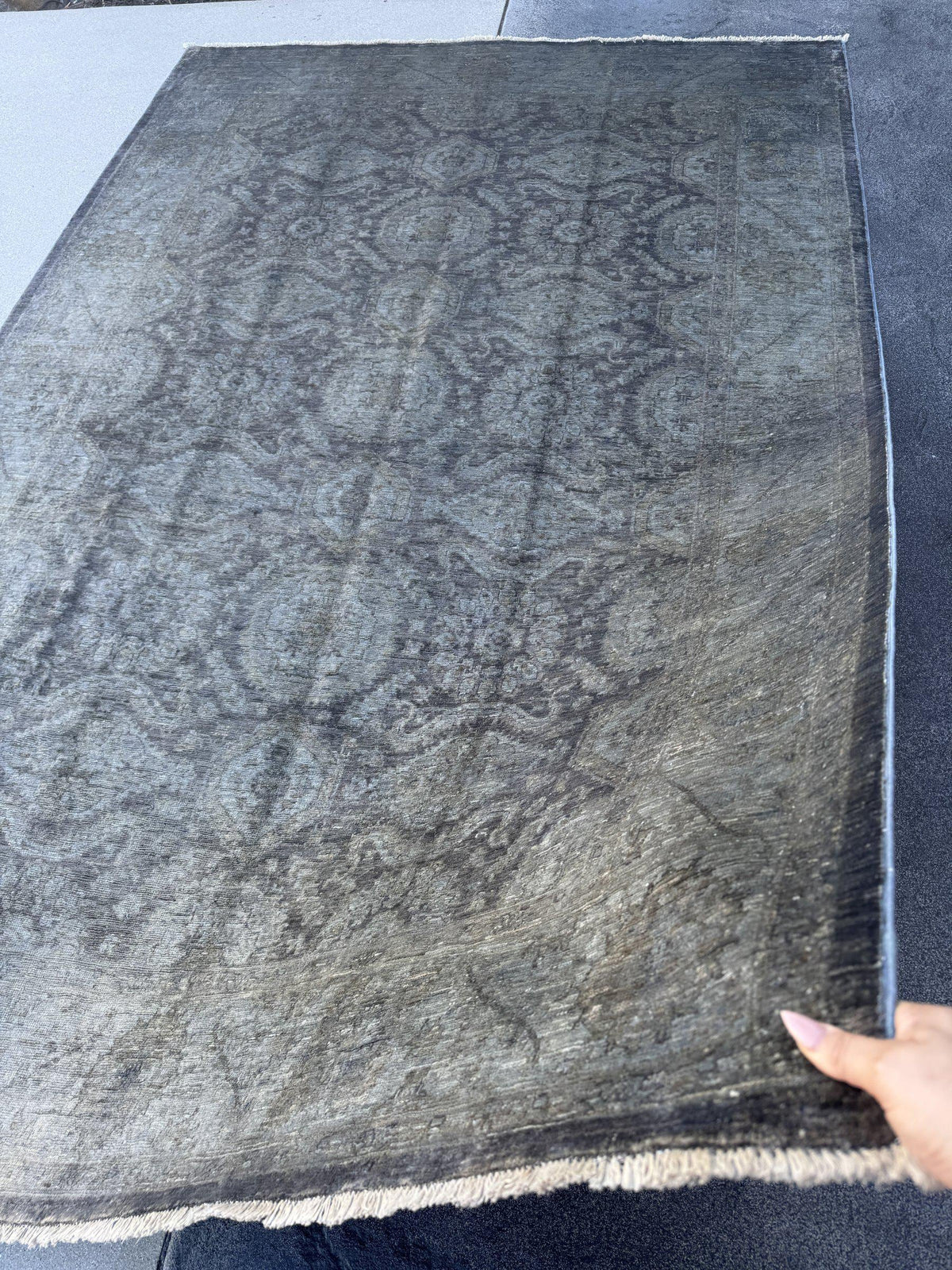 6x9 Handmade Afghan Wool Rug | Charcoal Grey Tone-on-Tone Area Rug | Muted Distressed Look | Hand-Knotted Modern Carpet