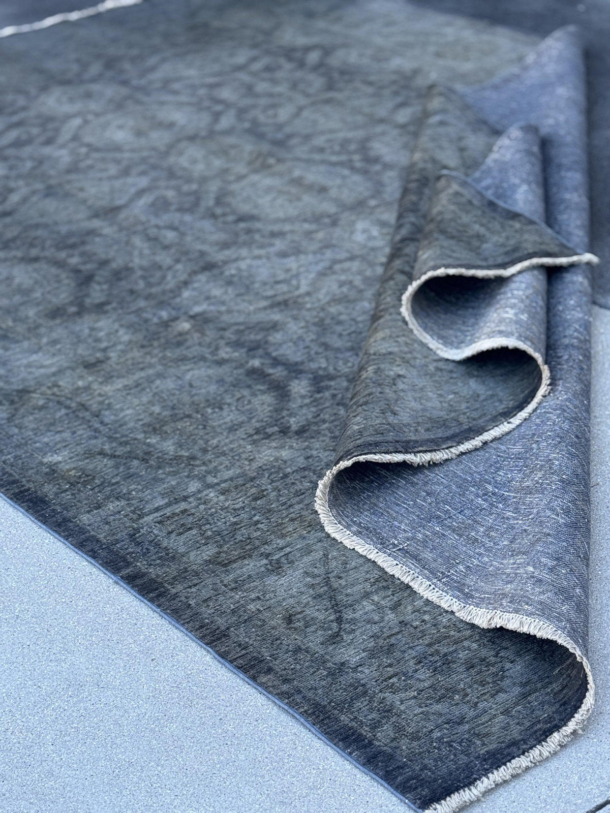 6x9 Handmade Afghan Wool Rug | Charcoal Grey Tone-on-Tone Area Rug | Muted Distressed Look | Hand-Knotted Modern Carpet