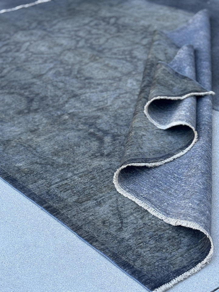 6x9 Handmade Afghan Wool Rug | Charcoal Grey Tone-on-Tone Area Rug | Muted Distressed Look | Hand-Knotted Modern Carpet
