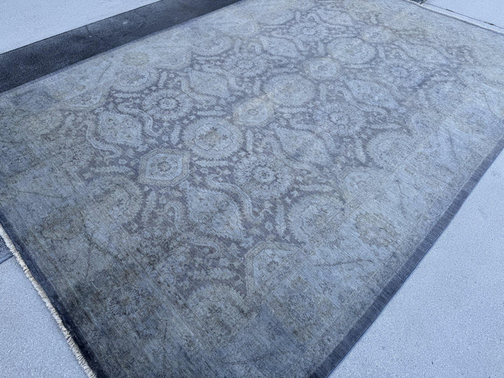 6x9 Handmade Afghan Wool Rug | Charcoal Grey Tone-on-Tone Area Rug | Muted Distressed Look | Hand-Knotted Modern Carpet