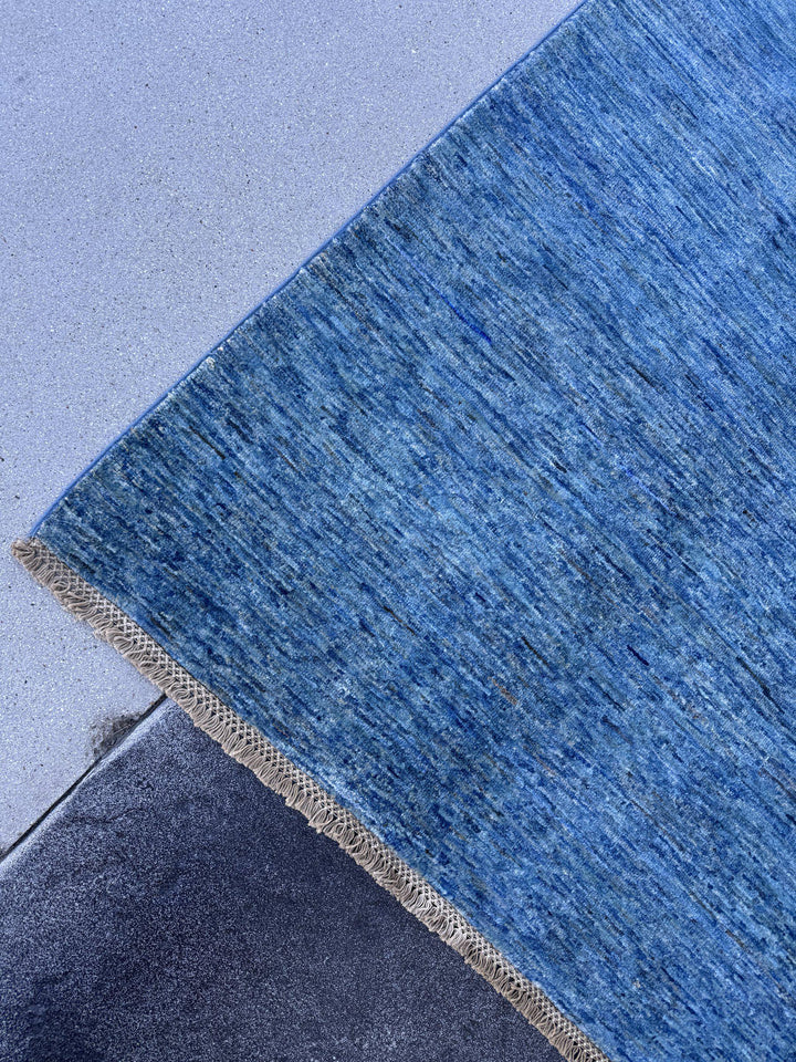 5x7 Handmade Afghan Wool Rug | Solid Denim Blue Modern Area Rug | Minimalist Abrash Texture | Hand-Knotted Contemporary Carpet