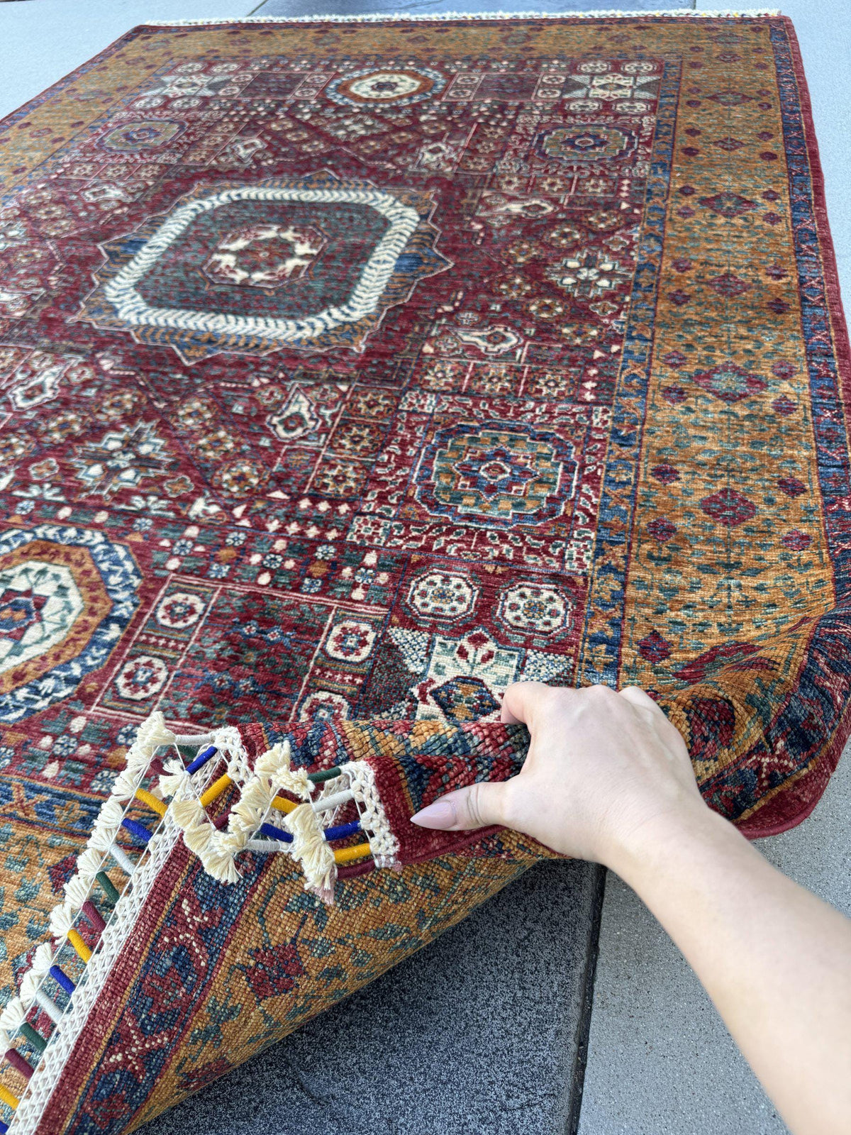 6x8 Handmade Afghan Wool Rug | Burgundy Red and Gold Mamluk Medallion Area Rug | Hand-Knotted Traditional Carpet