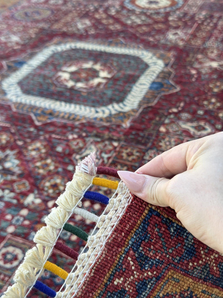 6x8 Handmade Afghan Wool Rug | Burgundy Red and Gold Mamluk Medallion Area Rug | Hand-Knotted Traditional Carpet