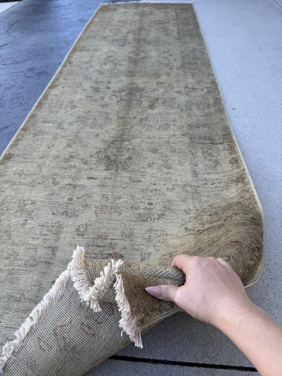 3x10 Handmade Afghan Wool Runner Rug | Muted Beige and Tan Faded Floral Hallway Runner | Soft Neutral Oushak Style | Hand-Knotted Carpet