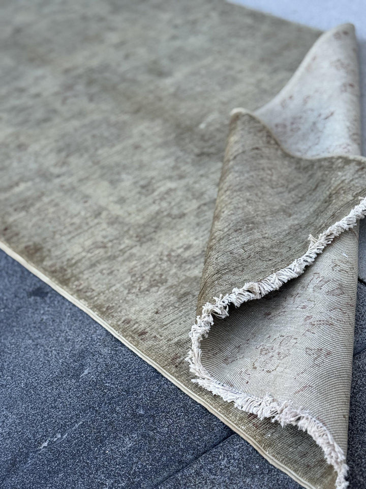 3x10 Handmade Afghan Wool Runner Rug | Muted Beige and Tan Faded Floral Hallway Runner | Soft Neutral Oushak Style | Hand-Knotted Carpet