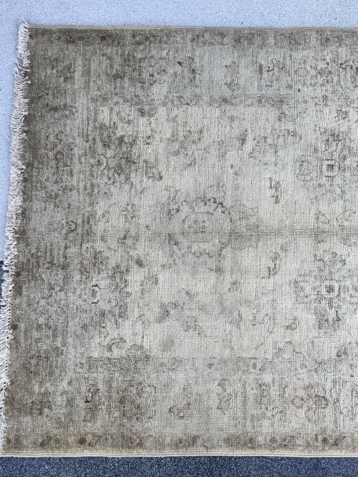 3x10 Handmade Afghan Wool Runner Rug | Muted Beige and Tan Faded Floral Hallway Runner | Soft Neutral Oushak Style | Hand-Knotted Carpet