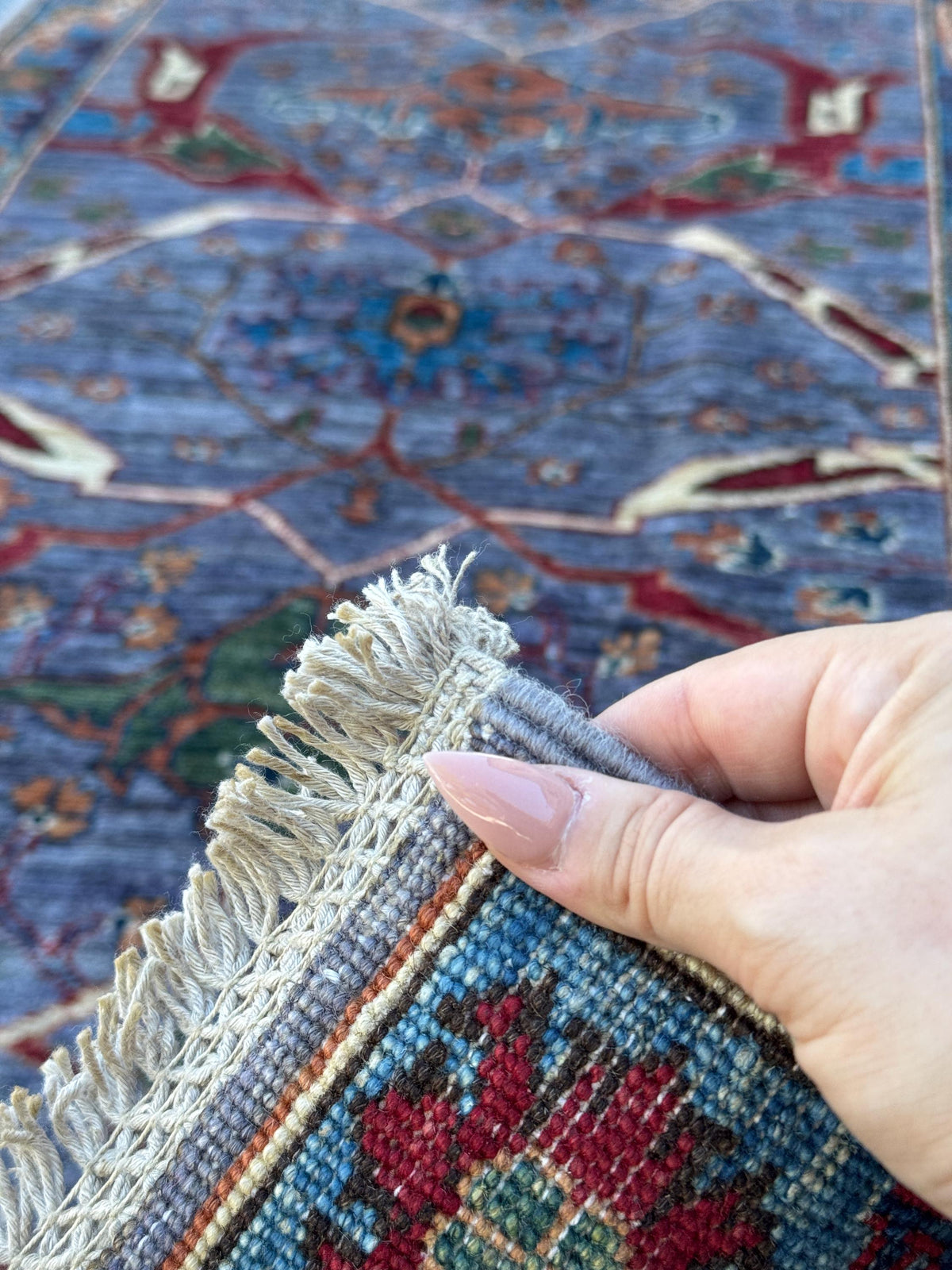 3x22 Handmade Afghan Wool Runner Rug | Blue Floral Hallway Rug | Hand-Knotted Traditional Long Runner