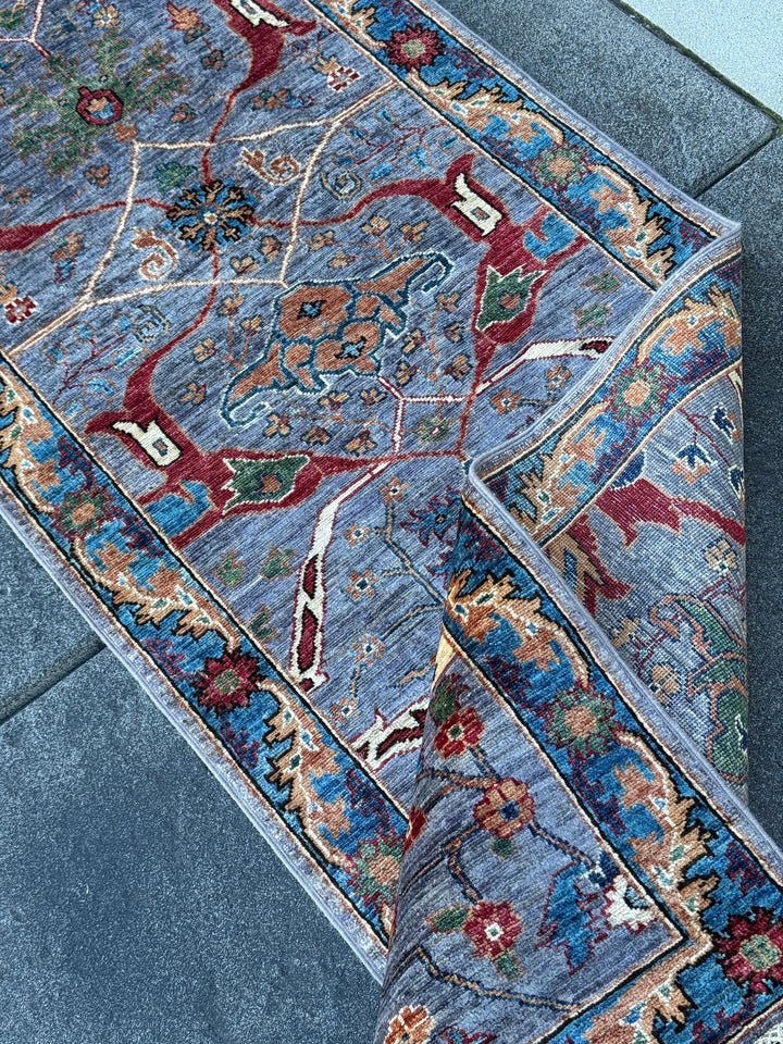 3x22 Handmade Afghan Wool Runner Rug | Blue Floral Hallway Rug | Hand-Knotted Traditional Long Runner
