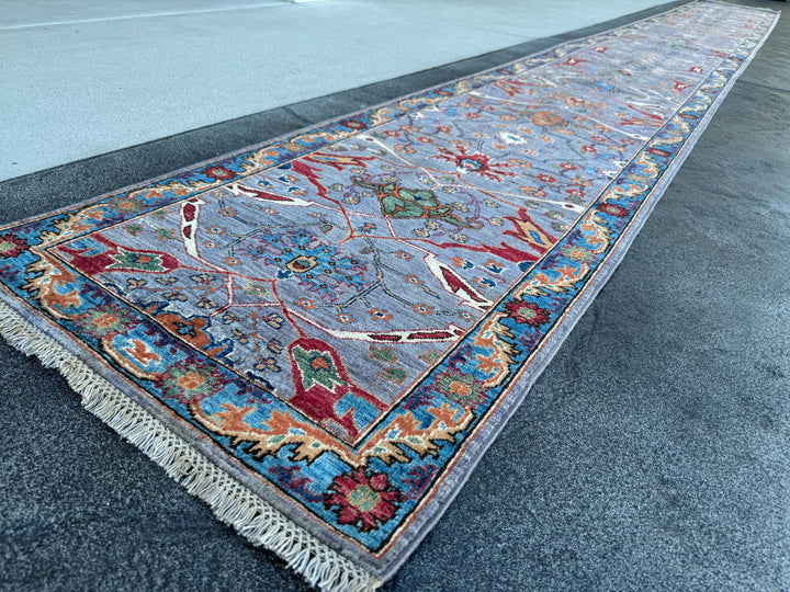 3x22 Handmade Afghan Wool Runner Rug | Blue Floral Hallway Rug | Hand-Knotted Traditional Long Runner
